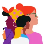 Colourful illustration of diverse women face together teamwork concept